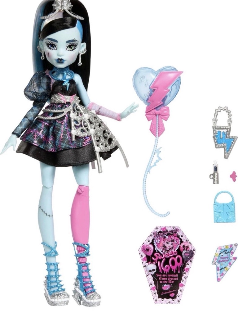 Monster High Scary Sweet Birthday Doll, Frankie Stein In Black Party Dress With